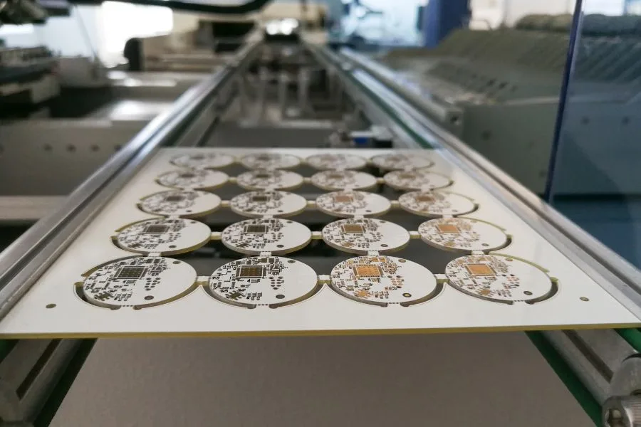 Aluminum LED PCB Assembly - Empty Aluminum LED PCB inside Pick and Place Machine Ready for Assembly